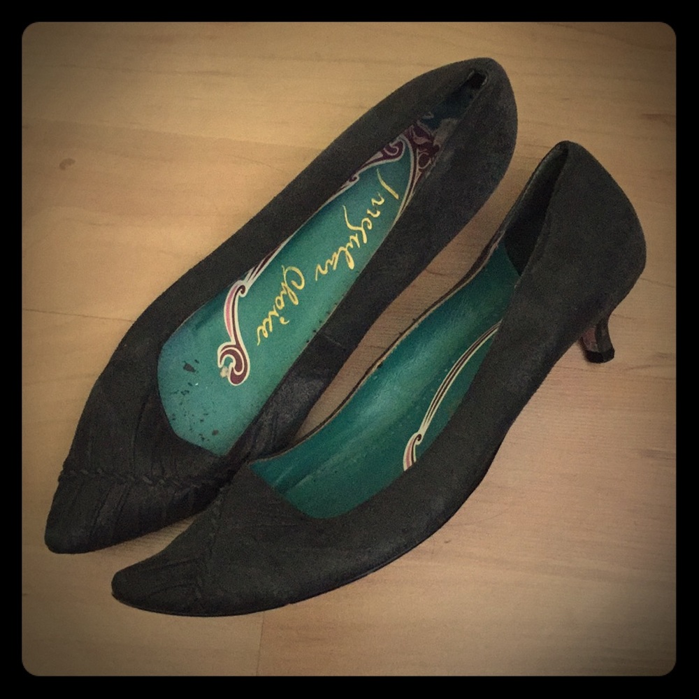 Irregular choice pointed toe kitten heel pumps